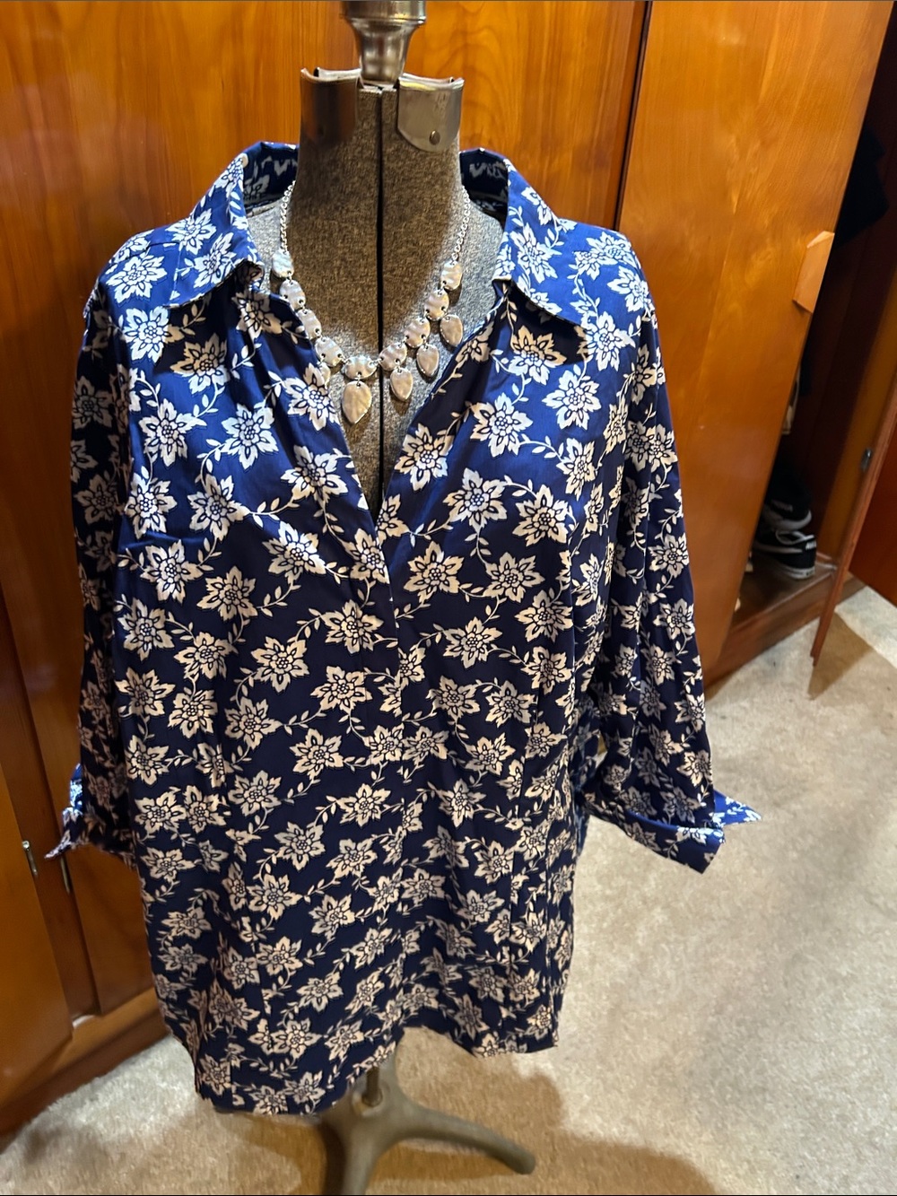 Navy Floral Print V-Neck Tunic